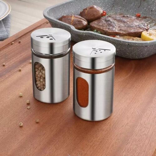 Kitchen Bar Restaurant Salt and Pepper Shakers Adjustable Pour Holes 2pcs  - Picture 1 of 5