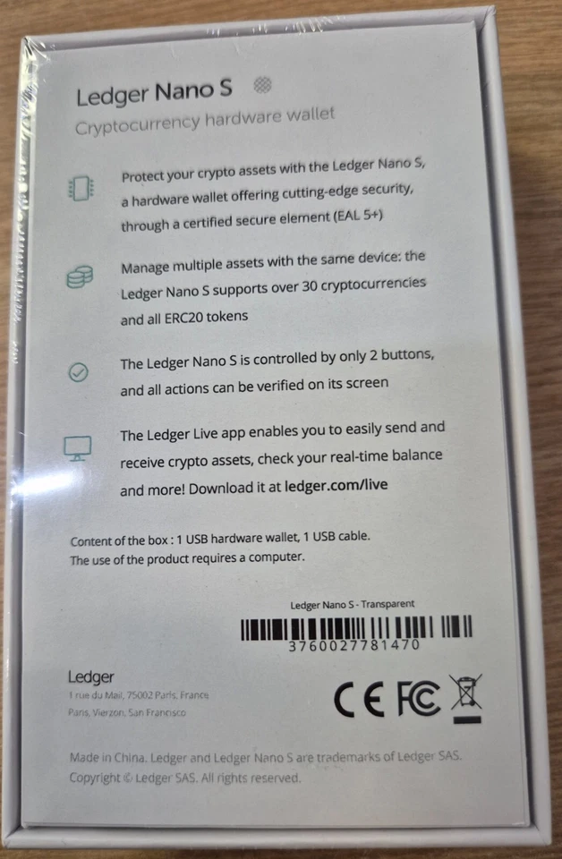 Ledger Nano S USB Cryptocurrency Cold Storage Hardware Wallet New and Sealed - Image 4 of 4