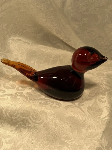 Vintage Fenton? Art Glass Bird Figurine Paperweight - Amber 6 1/2"  Heavy!