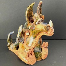 Pat Chrest Pottery Ceramic Dragon Incense Smoker Burner Whimsical Fantasy