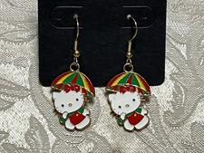 Hello Kitty Umbrella Charm Gold Drop Dangle Adorable Fashion Fun Earrings