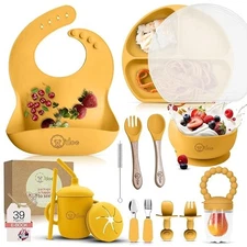 O'doe 17-Piece BPA-Free Silicone Baby Feeding Set. (Yellow, V2)