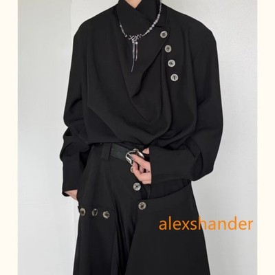 Men's Fashion Long Sleeve Loose Shirt Casual Retro Tops Unisex Blouses