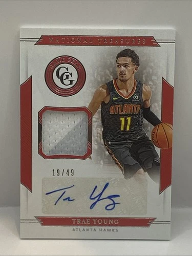2019-20 Panini National Treasures Game Gear Auto #19/49 Trae Young #GGA-TYG Auto