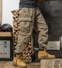 Men's Cargo Pockets Cotton Blend Tapered Pants Fashion Casual Work Trousers Punk