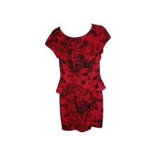 Roulette ~Woman Size 6~ Red/Black Floral Print Sheath Pencil Dress Unlined.
