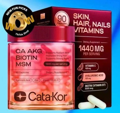 Cata-Kor Skin Hair Nails Supplement with Ca AKG MSM Hyaluronic Acid Biotin