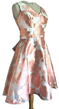Nicole Miller New York, Metallic Pink Floral Tea Dress, 4, Short, Sleeveless, Fu