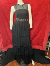 Needle and Thread Black Jeweled Waistband Tulle Tiered Full Length Dress 6