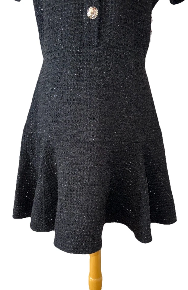 Vestido Corto MAJE Talla 40 L Metálico Tweed Negro $475 Fiesta Vacaciones Ocasión Nuevo con Etiquetas Foto 3 de 4