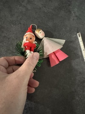Vintage 1950s Elf Pixie Shelf Sitter Christmas Japan Ornament With Angel