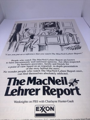 Exxon Oil VTG Print Ad Sponsoring The MacNeil Lehrer Report 1980 s 6.5 X10  NG4