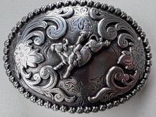 Nocona Youth Cowboy Bull Rider Silver Belt Buckle