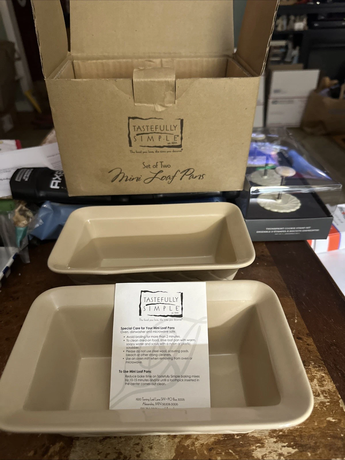 2 Tastefully Simple MINI LOAF PANS Basket Weave Design Tan New Ships Immediately
