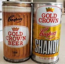 COOPERS GOLD CROWN SHANDY 13 FL OZ & GOLD CROWN BEER 370ml EARLY '70's BEER CANS