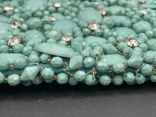 Vintage Beaded Clutch Purse Plastic Turquoise Color & Clear Sewn On Stones Read - Picture 19 of 20