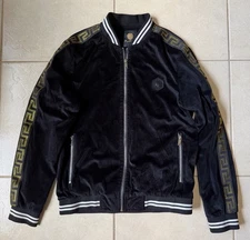 Platini Mens Sz M ZIP Up Black Gold Designer Velvet Bomber Jacket