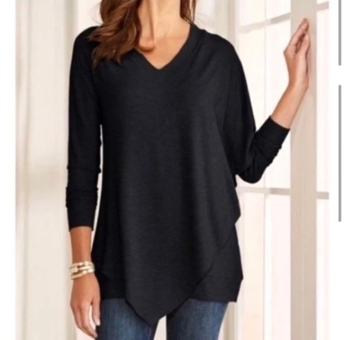 NWT Soft Surroundings Black Madeline Drape Tunic PXS