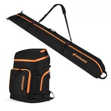 Ski Bag and Boot Bag Combo, Padded Ski Bags for Air Travel, Black Orange