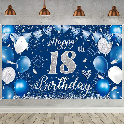 18. Geburtstag Banner - Blaues Geburtstagsbanner Für Männer & Frauen - Hintergru