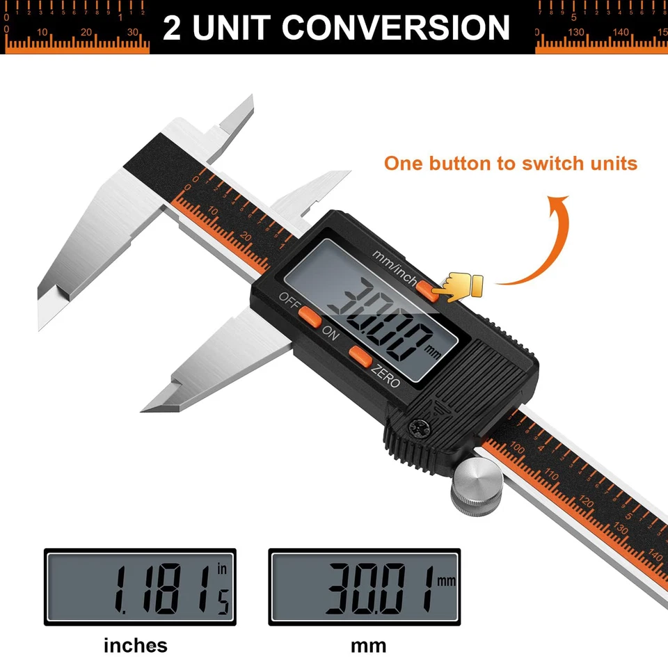 Digital Caliper,  6 Inch Stainless Steel Caliper Measuring Tool with Lar - Image 3 of 4