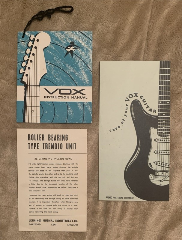1960’s Vox Guitar Hang Tag - Warranty - Case Candy Tremolo Card RARE