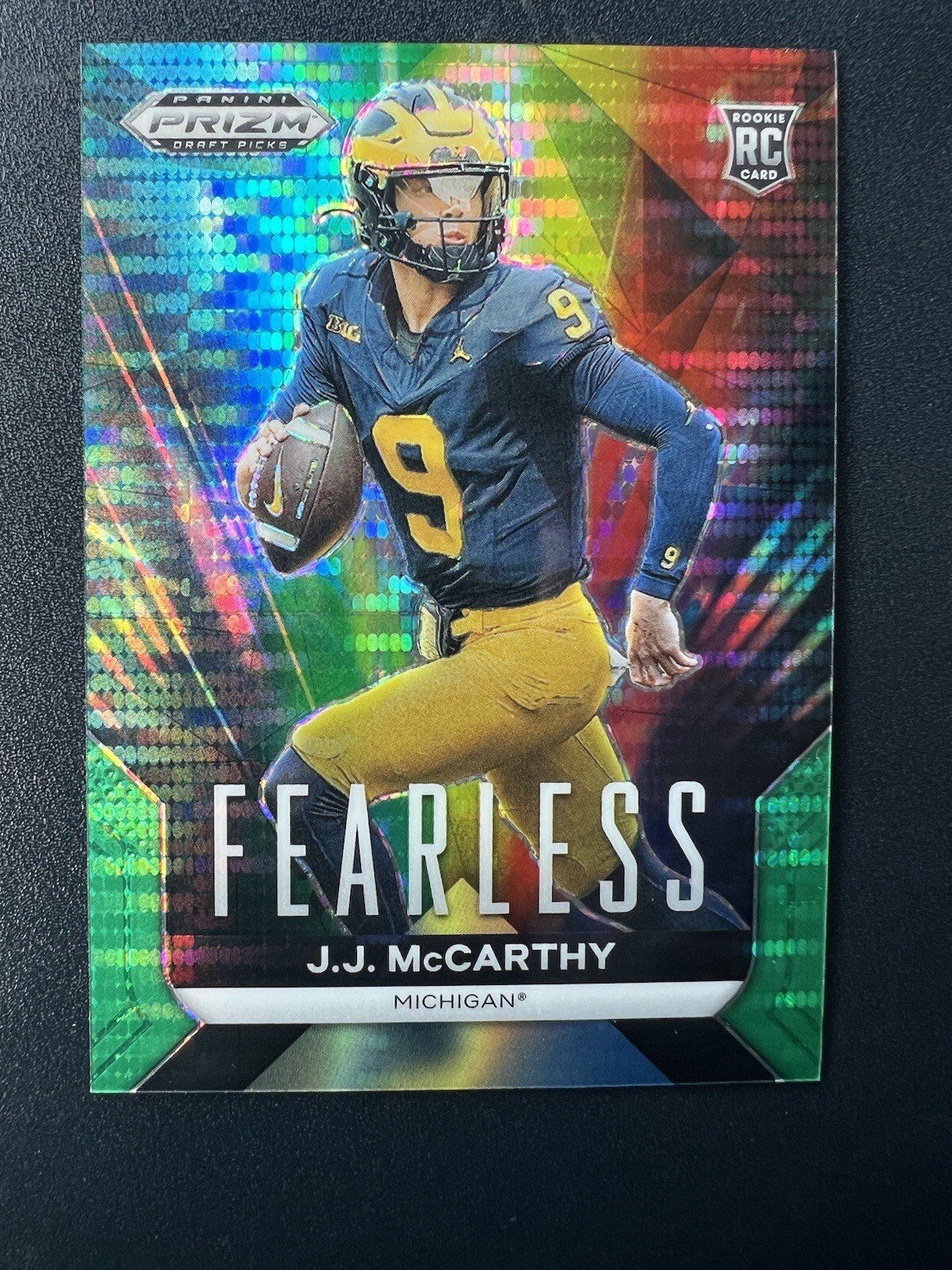 JJ McCarthy 2024 Prizm Draft Picks FJJM Fearless Green Pulsar /25