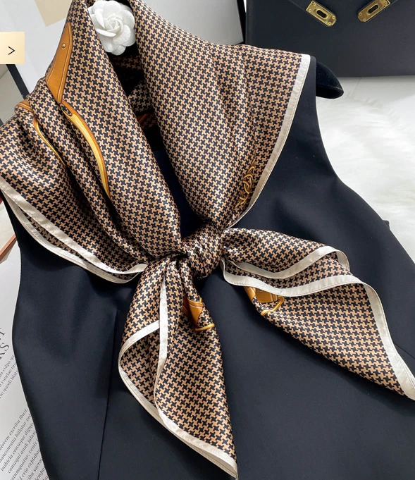 100% Silk 35" Square Scarf Women Neckerchief Wrap Kerchief Bandana grid new