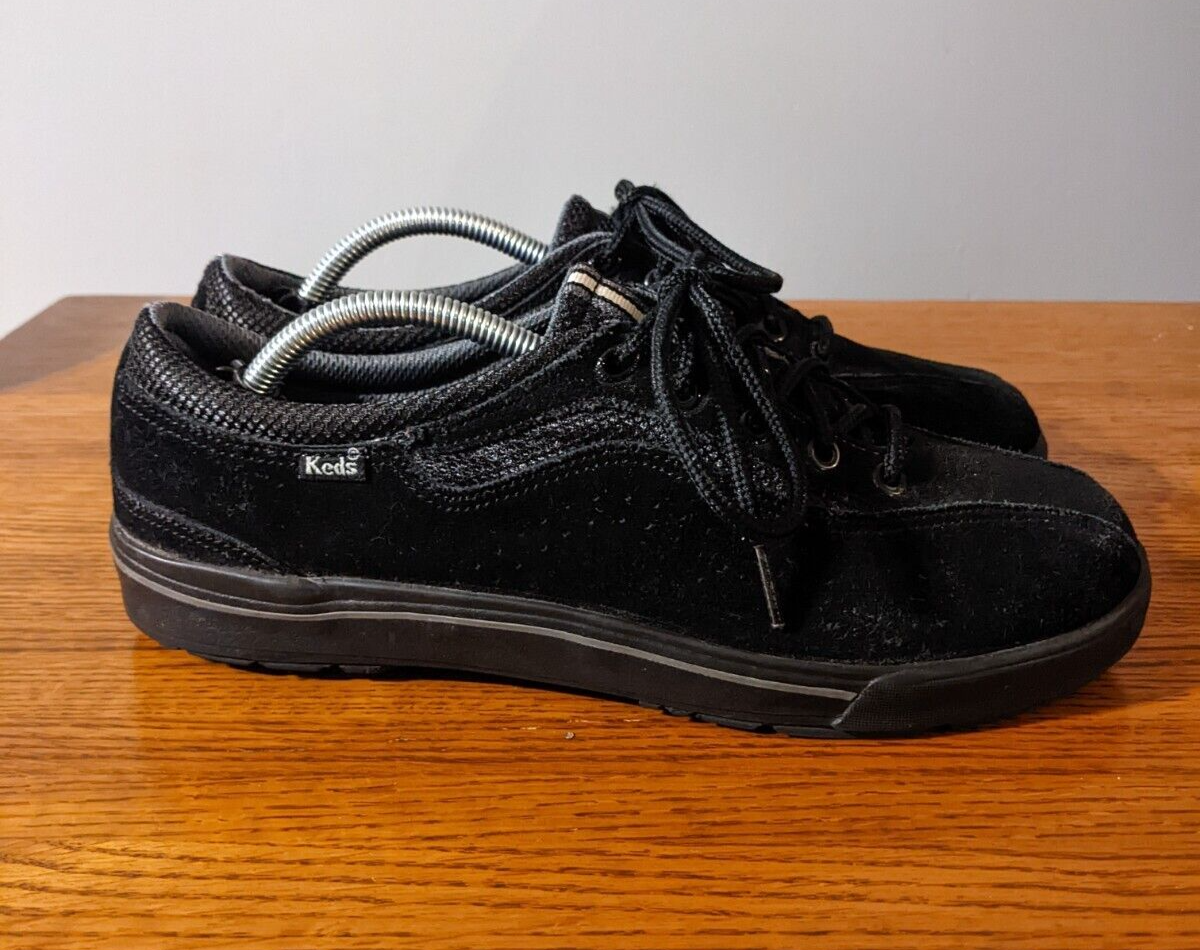 Keds Suede Shoes Women’s Black Lace up Monochrome Tennis Shoes