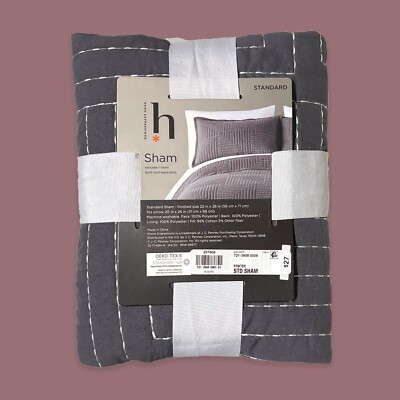 New HOME EXPRESSIONS. Pewter Gray Geometric Quilted Standard Sham  22 X 28 in