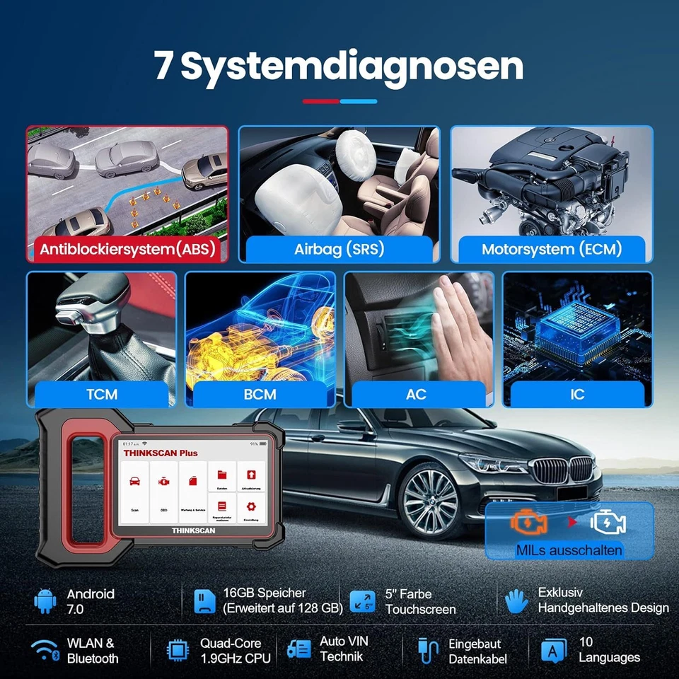 ThinkScan Plus S7 Diagnosegerät Scanner Profi KFZ OBD2 Auslesegerät ABS SRS ECM - Bild 2 von 4