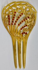 Original Vintage Hair Comb w/Red Rhinestones Celluloid   4