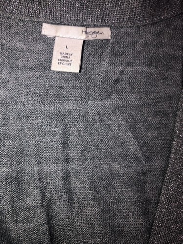 Halogen Side Zippers Cardigan Women’s L Merino Wool Blend Gray Metallic Trim - Picture 8 of 11