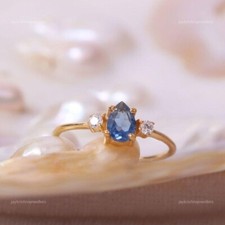 Saphir Edelstein Cocktail Ring, 925 Silber Scheibe Diamant Statement Zweck Ring
