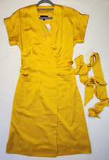 J.Crew yellow satin wrap dress short sleeve lined belted New Small