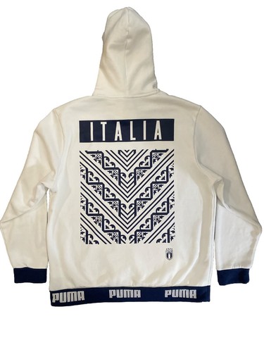 Puma ITALIEN FIGC Fußballkapuzenpullover weiß marineblau Gr. XL Herren geometrisches Blattmuster