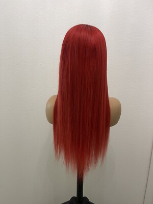 13x6 Straight Human Hair Wig, Customized and Colored Red