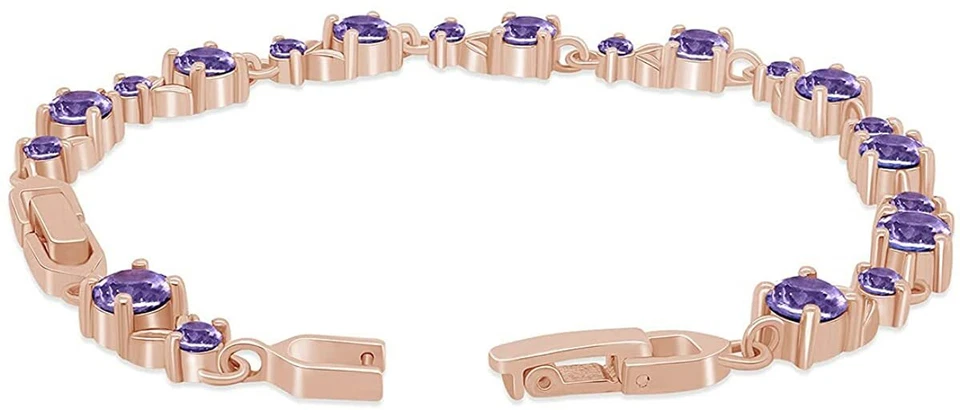 Pulseira de tênis simulada em forma de folha de ametista de diamante em prata folheada a ouro 14k - Imagem 3 de 4