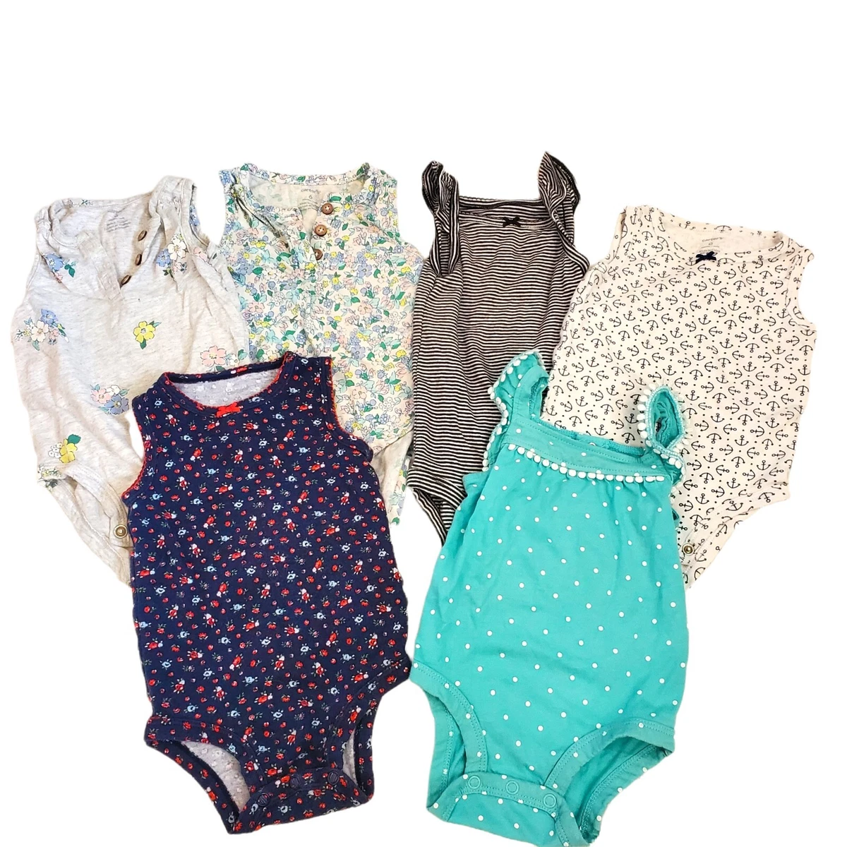 Baby Girl Carters 3 To 6 Month Sleeveless Bodysuits Lot Of 6