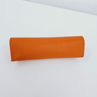 Tory Burch Glasses Case Orange Saffiano Leather Gold Metal  display picture 1