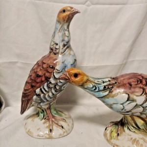 VINTAGE CAPODIMONTE QUAIL FIGURINES PAIR OF BIRDS # 68 AND 68A ITALY MID CENTURY