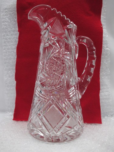 American Brilliant Period Cut Crystal Clear Glass Pitcher, Pinwheel and Stars - Picture 2 of 20