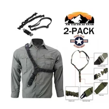 2 Pack Tactical One Single Point Sling Strap Bungee Rifle Gun Sling QD Buckle