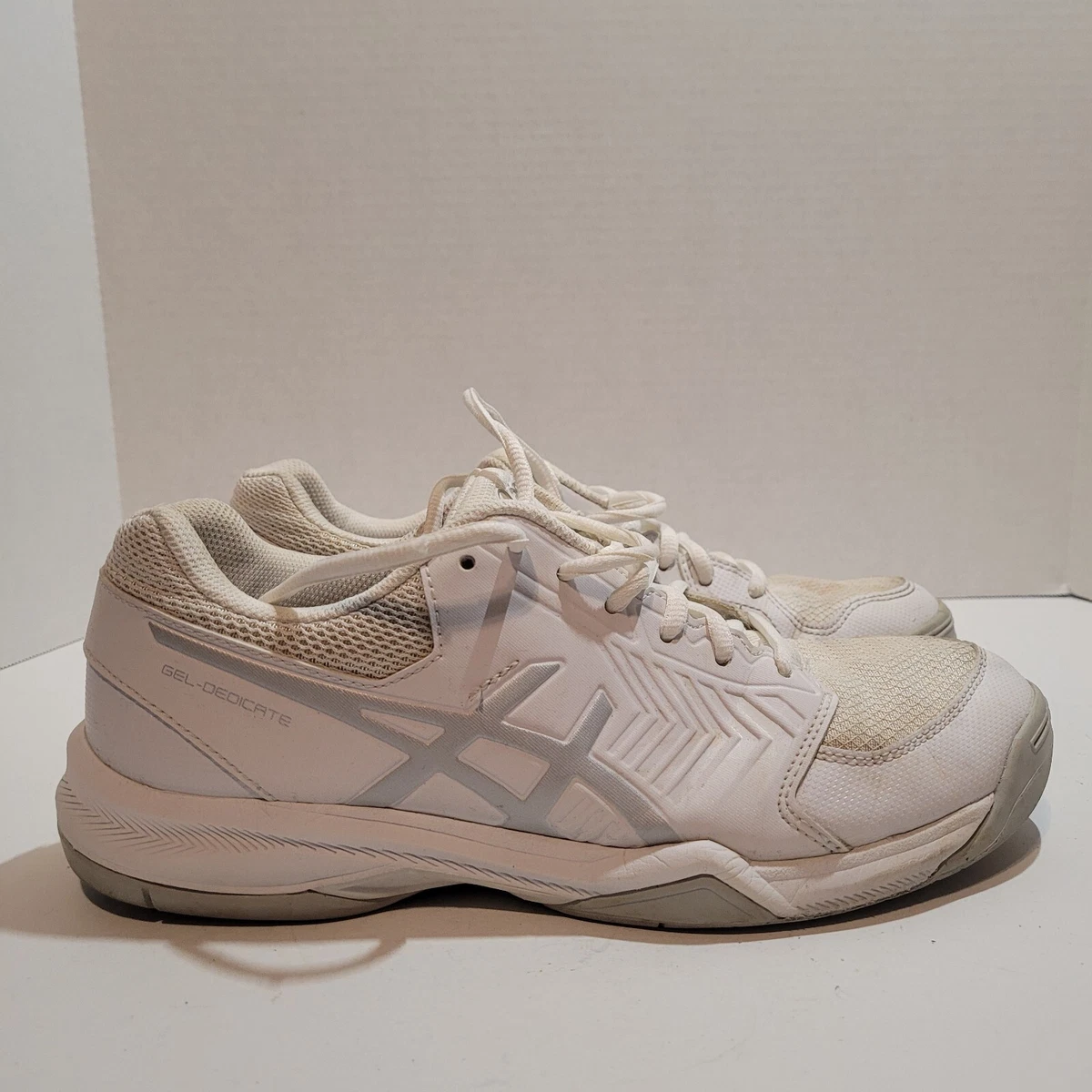 ASICS Womens Gel Dedicate 5 E757Y White Silver Lace Up Tennis Shoes Size 9.5