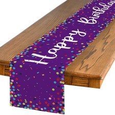 Polka Dot Happy Birthday Table Runner, Seasonal 13" x 72", Table Runner Purple