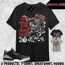 Shirt To Match AJ 3 OG Black Cement Sneaker Matching The Goat MJ Tee T-Shirt