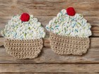 Crochet Pastry Cupcakes Drink Coffee Coasters- Set Of 2- Handmade