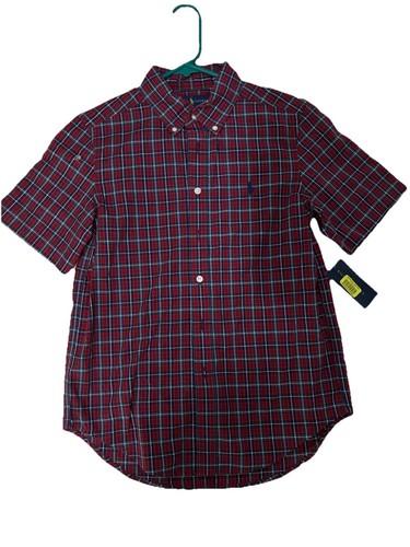 NWT Boys Polo Ralph Lauren Short Sleeve Dress Shirt Red Plaid Sz M 10-12 NEW - Picture 1 of 1