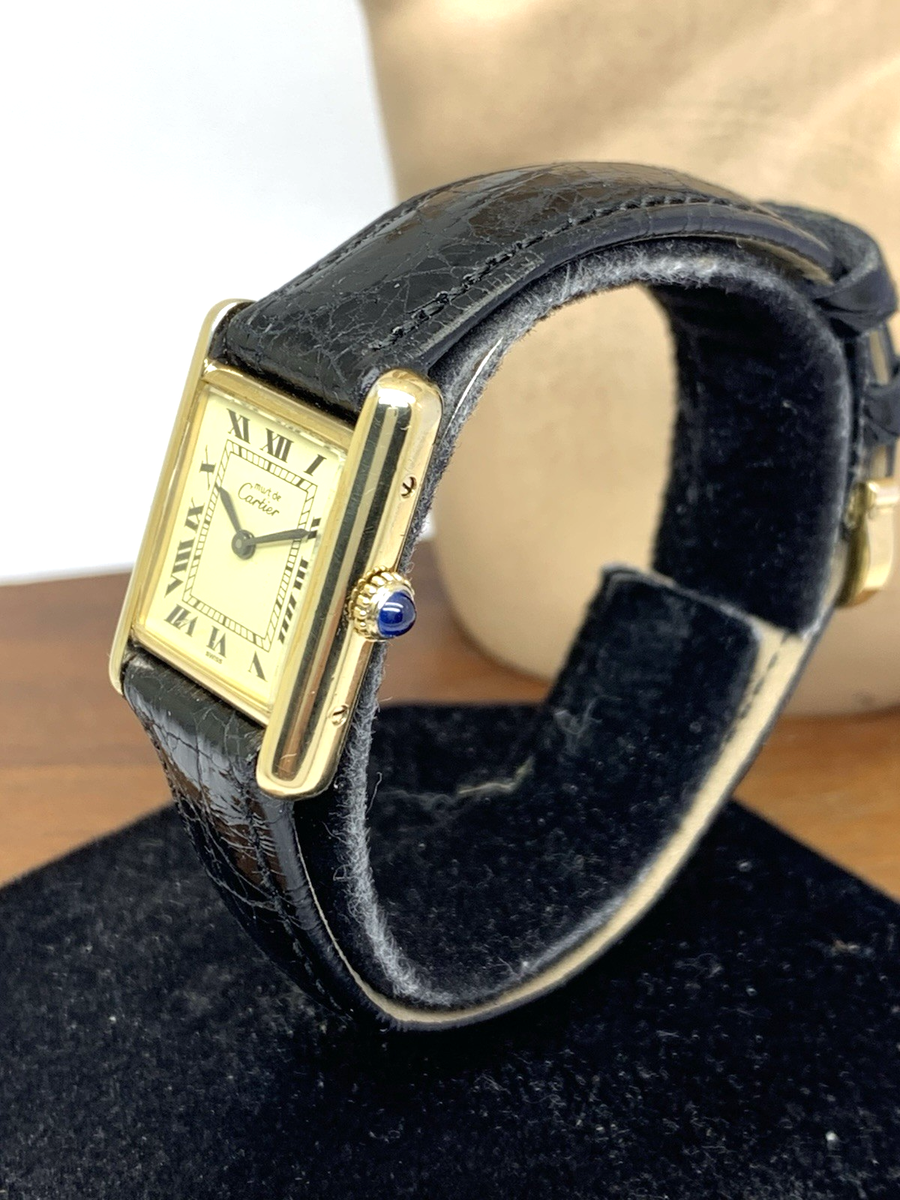 Cartier Must de Tank Womens Watch Swiss Manual Wind Gold Dial