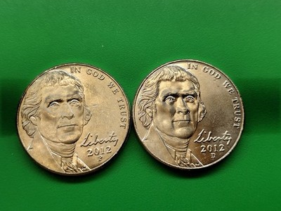2012 PD BU Jefferson Nickel Set. 2 Unc Coins.